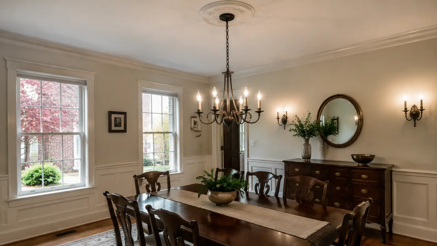 Dining room chandelier and matching wall sconces installed in Mason, OH