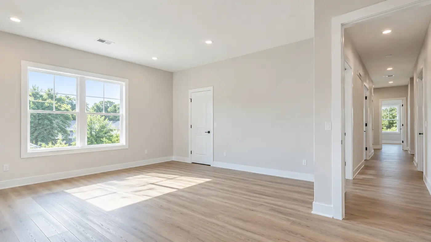 Finished, painted drywall in an empty room with plank flooring in Mason, OH