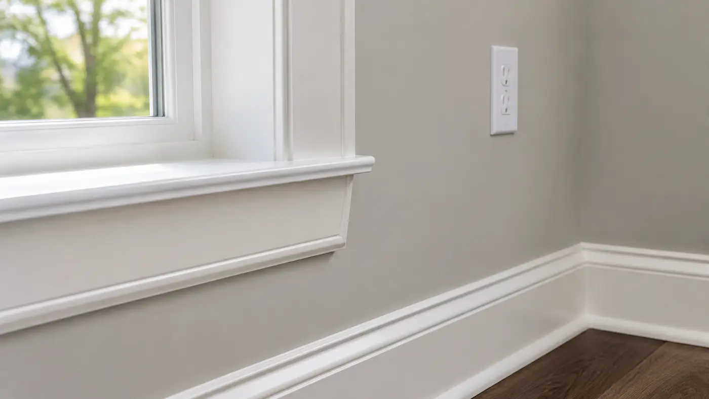 Crisp white painted window trim and baseboard against gray walls in Mason, OH